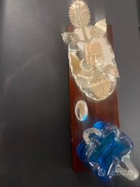 Quadretto con rosa argentata  e vetro e artistiico