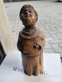 Bottiglia vintage figurativa in vetro e legno