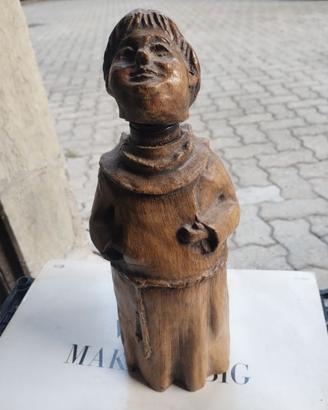 Bottiglia vintage figurativa in vetro e legno
