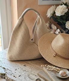 Mini Hobo color corda in Rafia Naturale e Pelle 