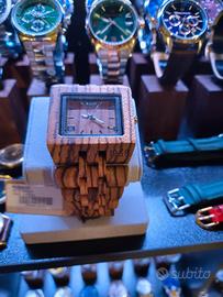 Orologio Rifle Natural Wood Cassa Quadrata Legno