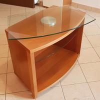 Porta tv in legno e cristallo girevole