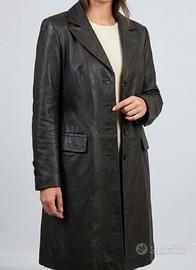 Giacca lunga in pelle nera Made in Italy Taglia 46