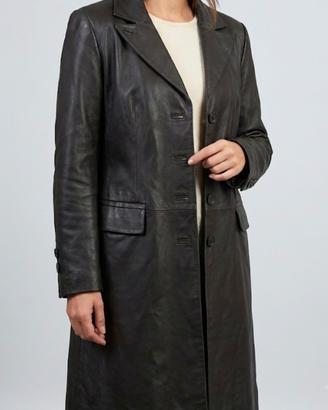 Giacca lunga in pelle nera Made in Italy Taglia 46
