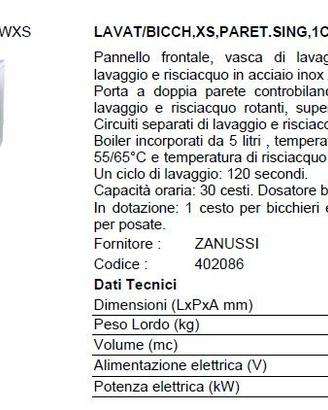 LAVABICCHIERI PROFESSIONALE ELECTROLUX