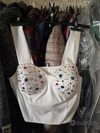 Corpetto bianco di sartoria con strass  perline 42