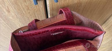 borsa furla pelle effetto coccodrillo rossa