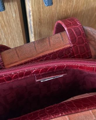 borsa furla pelle effetto coccodrillo rossa