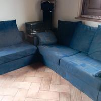 Divano angolare con pouf blu 