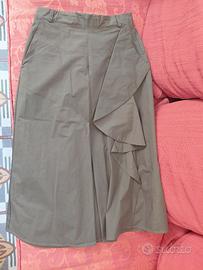gonna verde militare con piega/onda