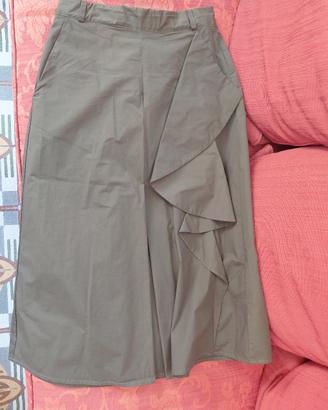 gonna verde militare con piega/onda