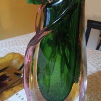 Vaso  calla _ verde sommerso  vetro di murano  ann