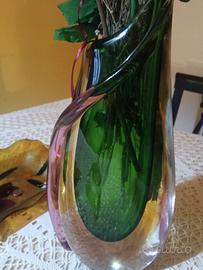 Vaso  calla _ verde sommerso  vetro di murano  ann