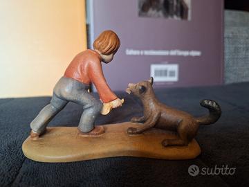 Bambino con cane , presepe legno dipinto