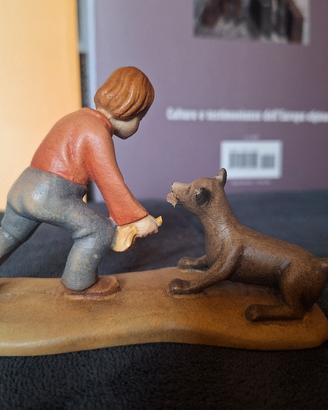 Bambino con cane , presepe legno dipinto