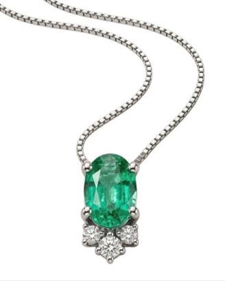 Collana pendente smeraldo ovale e diamanti oro 750