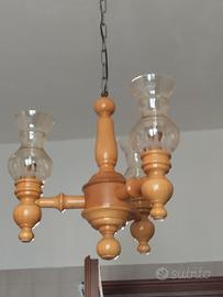 lampadario legno e vetro 