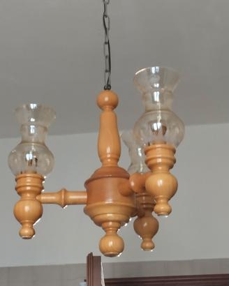 lampadario legno e vetro 