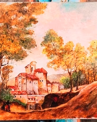 Quadro con paesaggio dipinto a olio su tela 40x30.