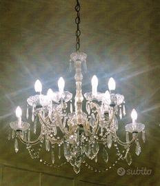 Lampadario antico 10 luci con gocce di cristallo