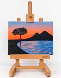 Dipinto fatto a mano – Tramonto sul mare 20x15 cm