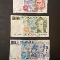 Tre banconote  della lira italiana