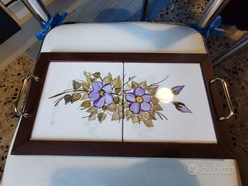 Vassoio artigianale vintage dipinto a mano