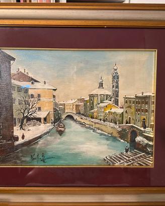 Quadro olio. Naviglio a Milano. Firmato Ferretti.