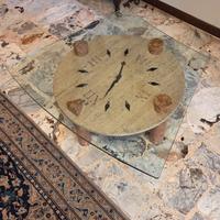 Tavolino-orologio da salotto in travertino e marmo