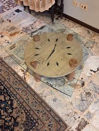 Tavolino-orologio da salotto in travertino e marmo