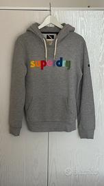 Superdry felpa hoodie grigia logo multicolor