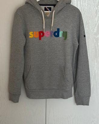 Superdry felpa hoodie grigia logo multicolor