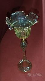 Portacandela ambrato vetro soffiato