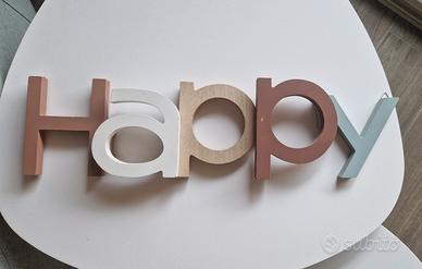 scritta happy in legno da appendere