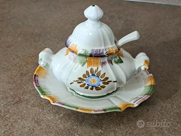 Salsiera o zuccheriera vintage con fiore azzurro