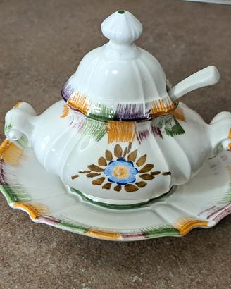 Salsiera o zuccheriera vintage con fiore azzurro