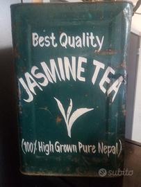 vecchia antica scatola in latta tea jasmine