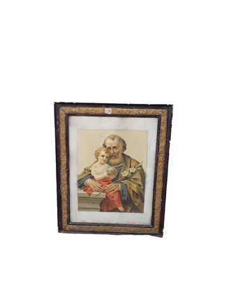 Quadro antico San Giuseppe con Gesù Bambino Stampa