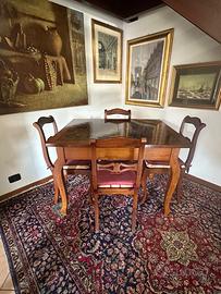 Tavolo veneziano intarsiato e affrescato ,4 sedie