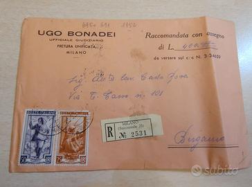 Busta Raccomandata 1952 "Italia al Lavoro" 50 Lire