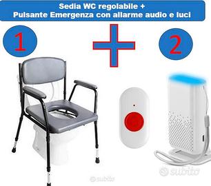 Sedia WC regolabile anziani disabil + Bottone SOS