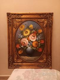 quadro olio su tavola anni 70-80 con  fiori 