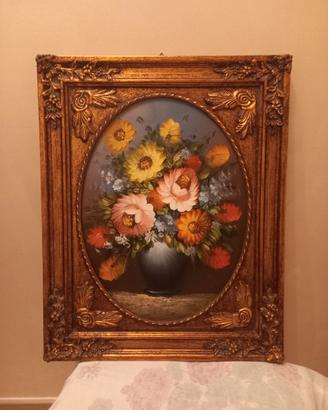 quadro olio su tavola anni 70-80 con  fiori 