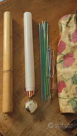 porta ferri in legno vintage + borsa porta gomitol