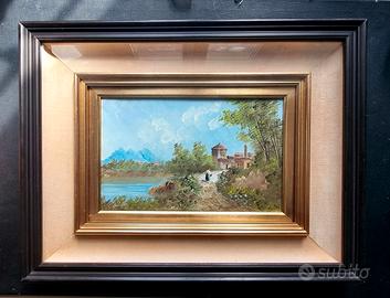 Dipinto ad olio vintage con passe-partout '50-'70