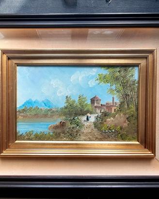 Dipinto ad olio vintage con passe-partout '50-'70