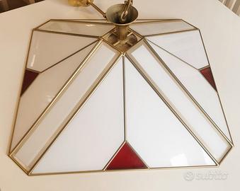 Lampadario in Vetro Opalino Italian Design 1970