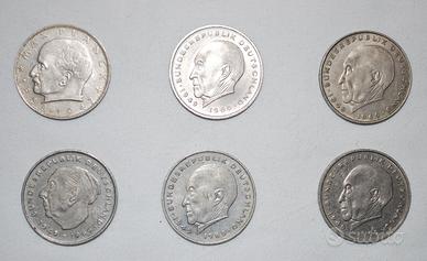 LOTTO 6 MONETE DA 2 MARCHI TEDESCHI COMMEMORATIVE