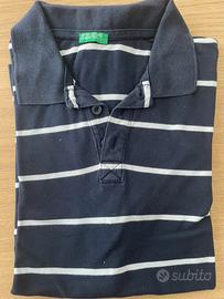 Polo Benetton a righe bianche e blu taglia M