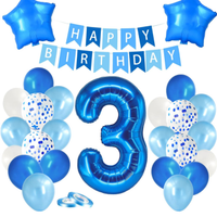 NUOVO  3 anni Decorazioni Compleanno Bambino Blu K